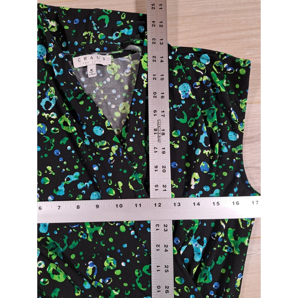 Chaus New York Womens Green Blue Abstract Print Surplice Wrap Top Sleeveless M - Picture 7 of 7
